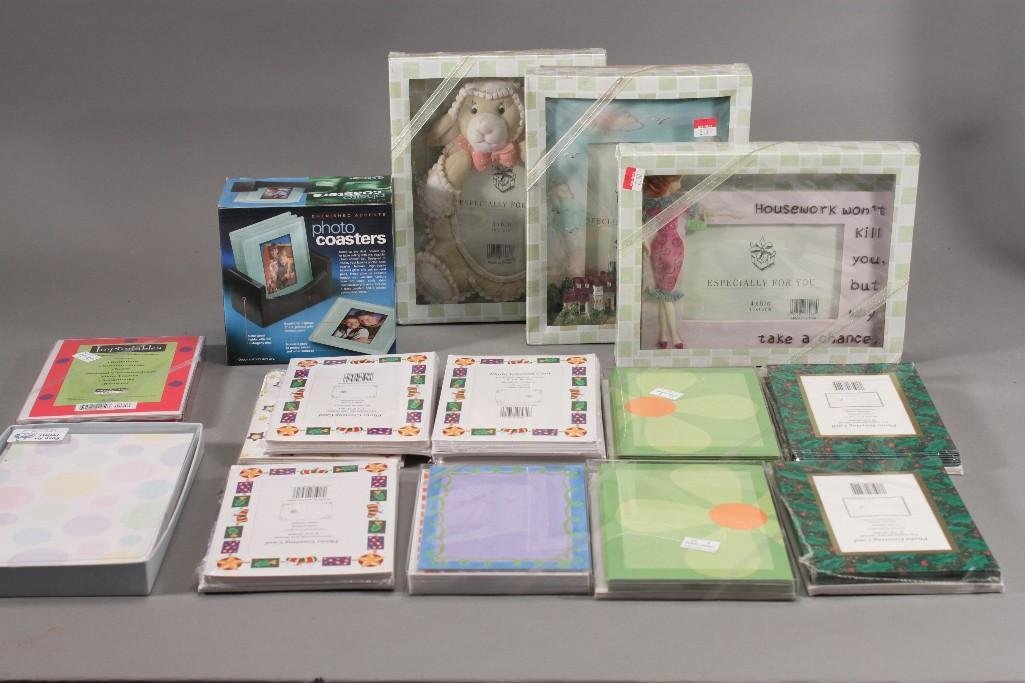Photo Frames and Greeting Cards (16): Three Especially For You 4x6'' picture frames, 4 glass photo coasters, photo greeting cards, and more. All items are new in original packaging.