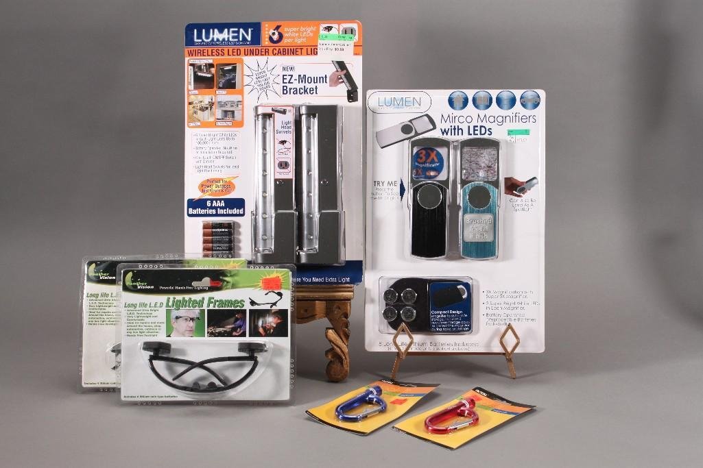 Panther Vision Lighted Eyeglasses & Royal hook-it: Two Panther Vision Powerful Hands Free Lighting lighted eyeglasses, two Royal hook-it flashlights, Lumen wireless LED under cabinet lighting and Lumen micro magnifiers with LEDs. 