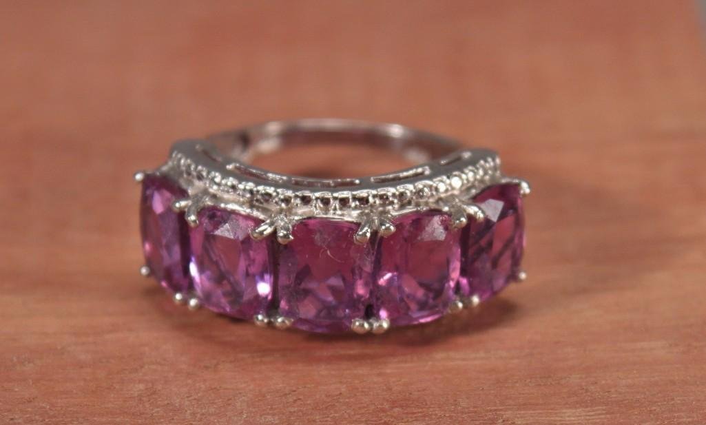 Sterling and Alexandrite Ring: Five large stones set in Sterling