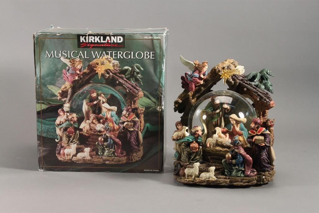 Christmas Nativity Scene Musical Water Globe: Plays "Away In A Manger", battery operated, 10" tall, 9" wide, with box
