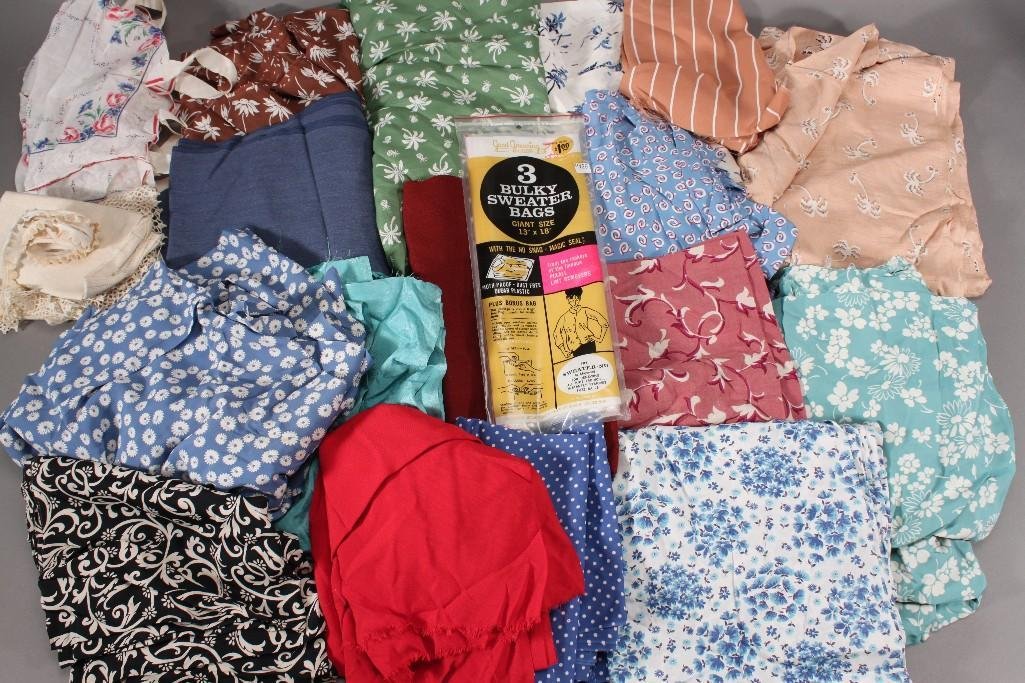Vintage Fabric and Sweater Bags: Assorted patterns and sizes. Also includes 3 bulky sweater bags new in original packaging.