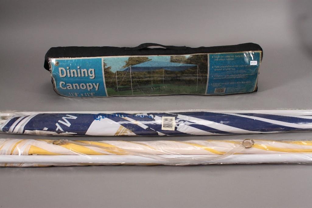 Dining Canopy and Beach Umbrellas (3): Dining Canopy 11'8''x11'8'', and two beach umbrellas. All items are new in original packaging.