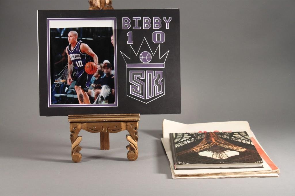 Books and Ephemera: Includes signed Mike Bibby photograph, Camera arts dog photograph, The great cities/paris book, 1981 State prison at folsom calendar, and more.