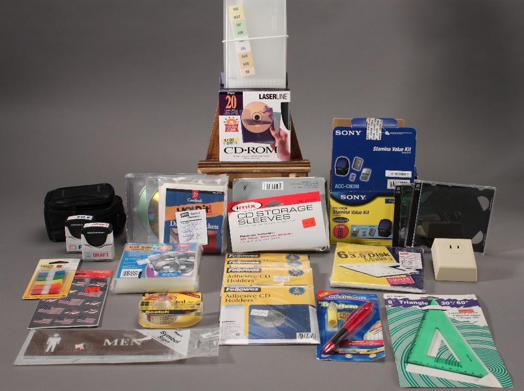 Office Supplies: Stamina Value Kit, CD sleeves, 2 in 1 pen highlighter, triangle ruler, double sided tape, stickers, and more.