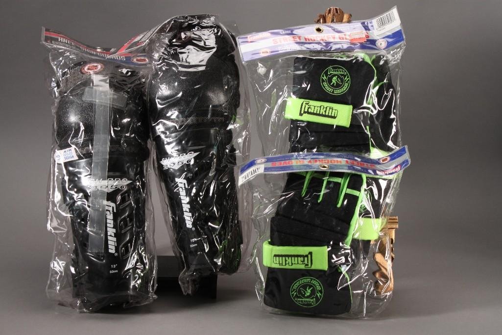 Franklin Hockey Gloves and Knee/Shin Guards (4): All are in original packaging, (2) pairs of gloves, and (2) knee/shin guards