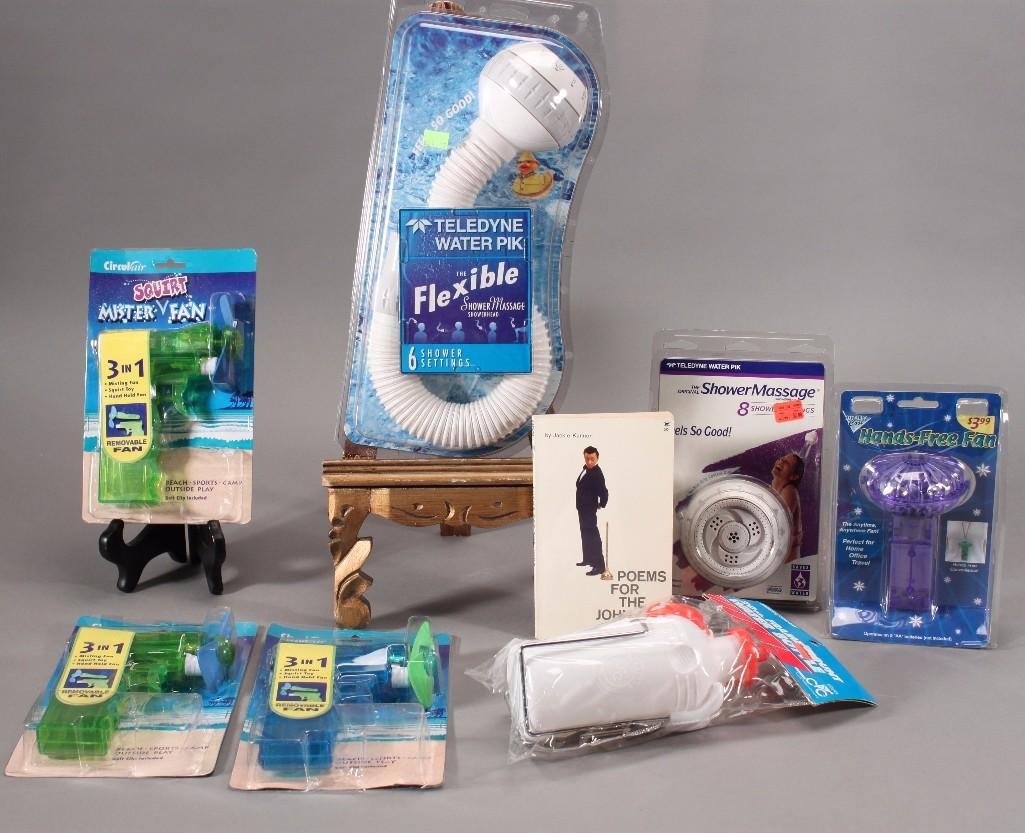 Shower Massagers and Mister Fans: Three Circulair squirt mister fans, Shower massage, frame mount water bottle, and more.