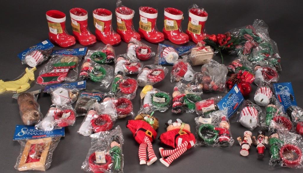 Christmas Decor: Christmas ornaments,decor, candy holders, and more. Most items are new in original packaging.