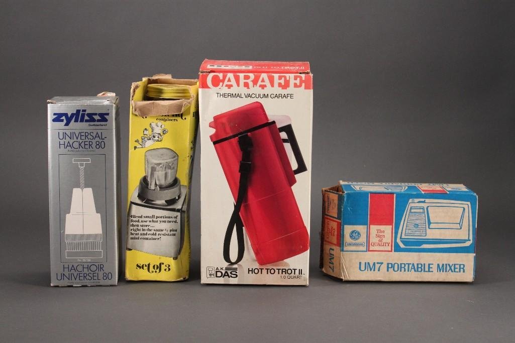Vintage Kitchen Appliances (4): GE portatable mixer, Zyliss universal hacker, Osterizer mini blend containers and more.
