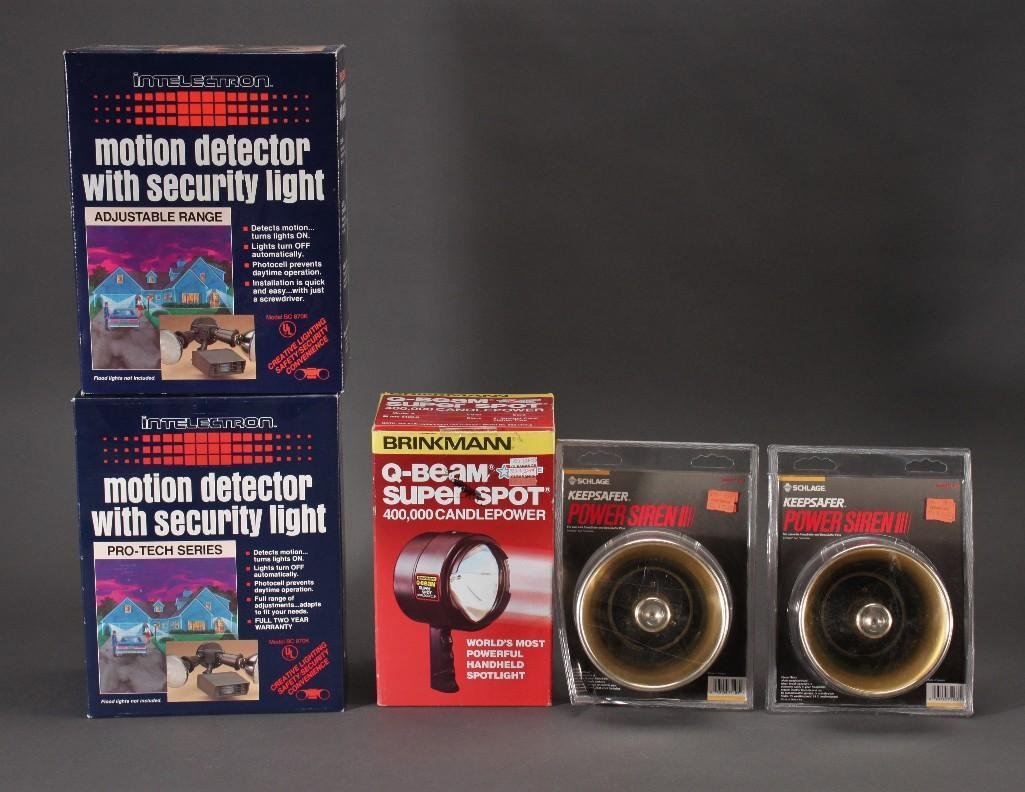 Home Safety (5): Two Intelectronmotion detector with sensory light, two Schlagekeepsafer power siren and Brinkmannq-beam super spot.