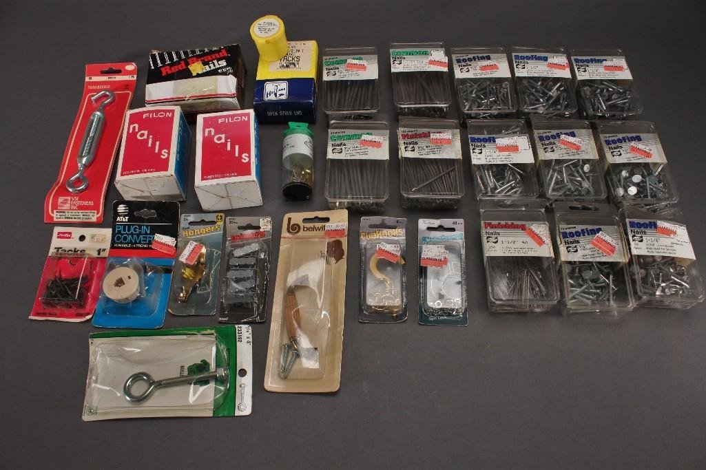 Hardware: Finishing nails, roofing nails, Red Brand nails, tacks, tuenbuckle, plug-in covers and more.