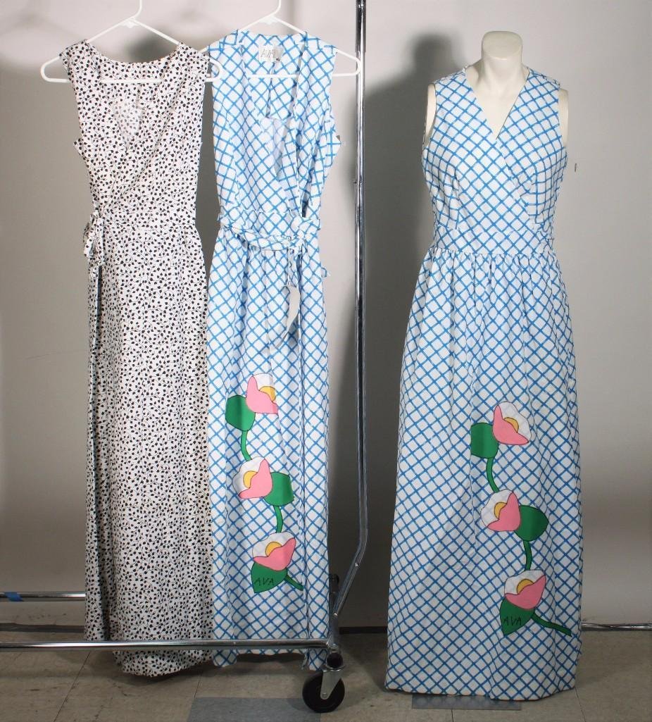 Vintage Ladies Dresses (3): Black and white Wayne Stocks dress size not listed NWT and two Ava Burgmannwhite and blue size 14 dresses one NWT the other in good condition.