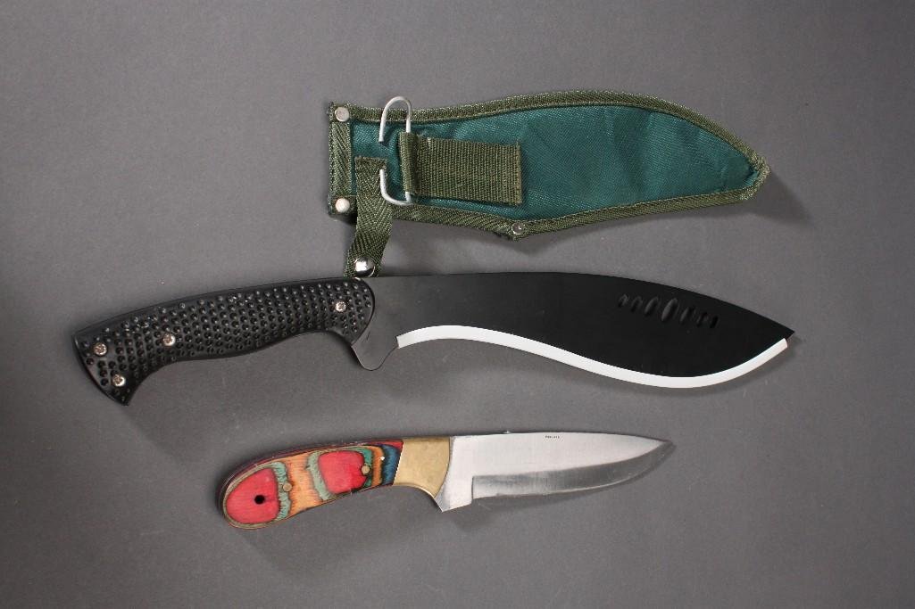 Collectibles Knives (2): Chipaway Cutlery knife marked Pakistan (7" blade), and a Machete style knife marked China (like new condition) includes sheath; 13.5" long blade