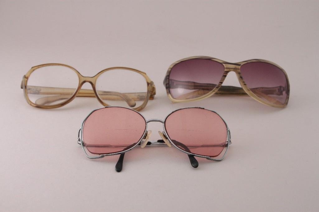 Vintage Eye Glasses (3): Christian Dior glasses, silver wired with bifocal glasses and sunglasses.