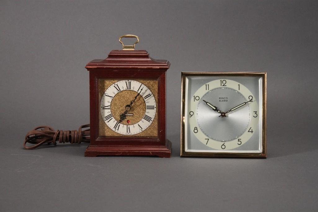 Vintage Clocks (2): Seth Thomas electric wooden clock needs repair marked Buckingham plud a Renco alarm clock in working condition.