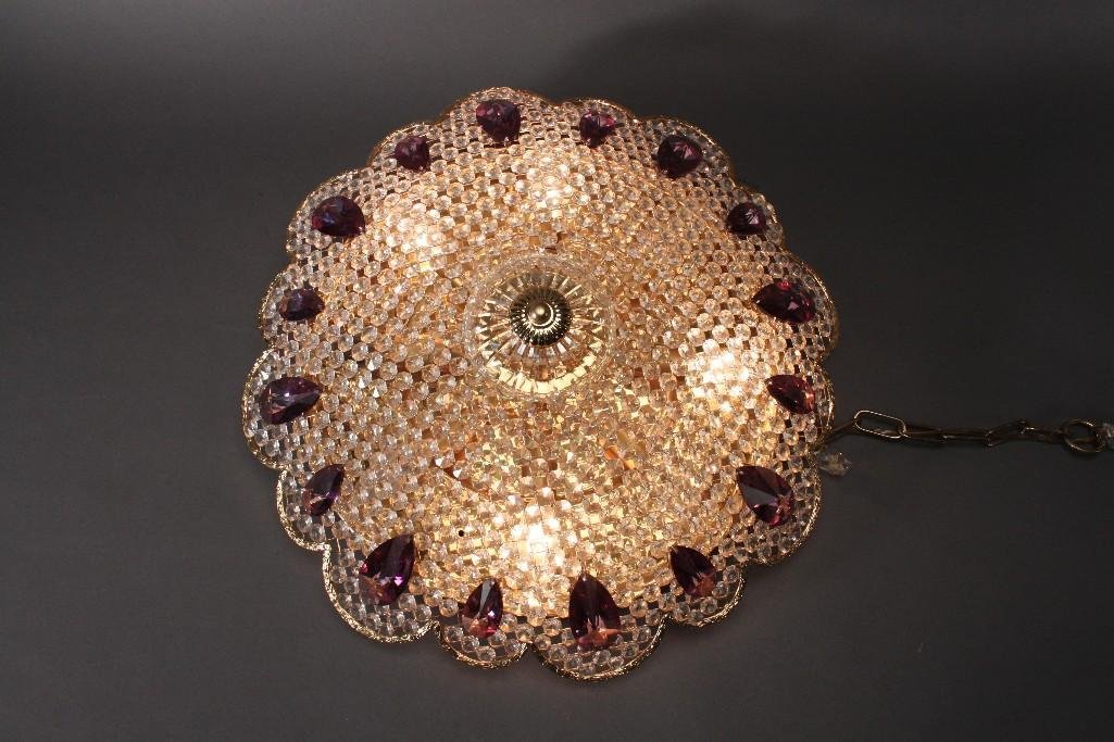Great Quality Leaded Glass Hollywood Regency Style: Beautiful Hollywood Regency style mid century wedding cake ceiling mount crystal chandelier, superb quality crystal chandelier with gold metal, 8 lights, good condition, original crystals intact, 22" 