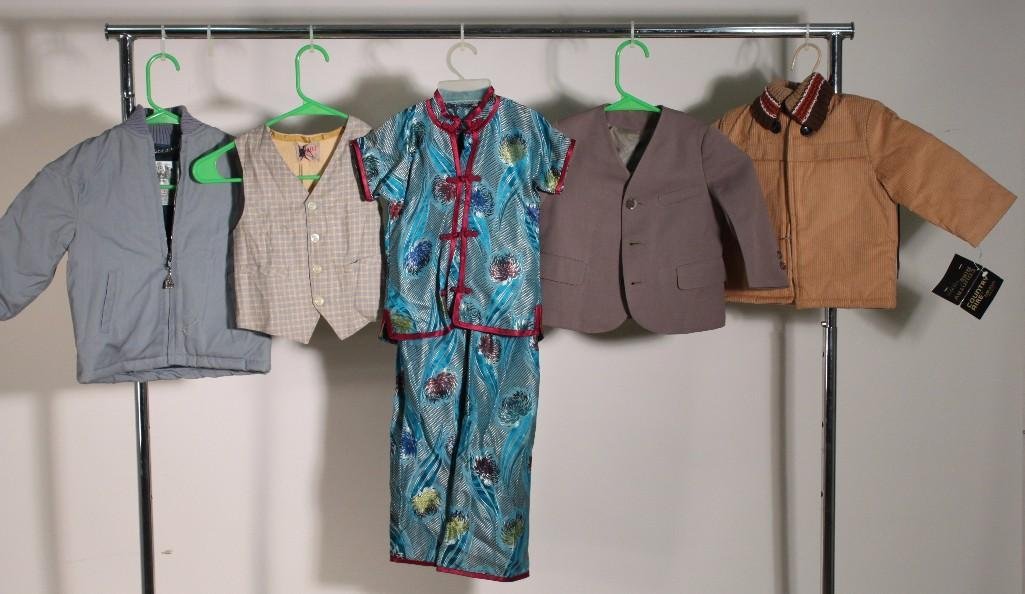 Vintage Children Clothing (5): Kimono style pants and shirt set size not listed good condition, Country Airefor boys jacket size 3 NWT, Pacific Trail jacket size 4 NWT, a Chips vest size 8 NWT, and more.