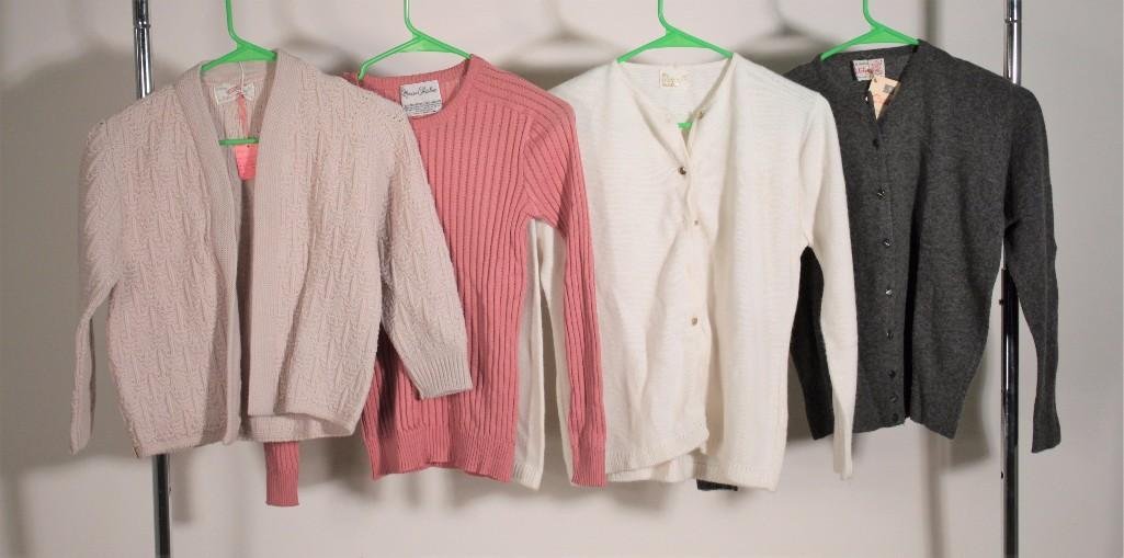Vintage Women's Sweatshirts (4): Catalina wool sweater size 5 NWT, Pure Gould sweater size not listed, Marissa Christine sweater, and more. All items are in good condition.