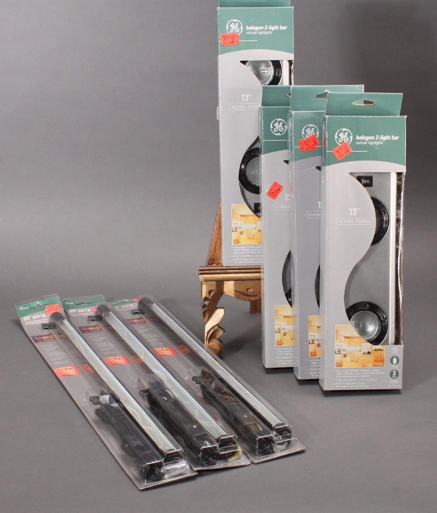 Lighting (7): Four GE halogen 2 light bars and three 12 watt 20'' strip lights. All items are new in original packaging.