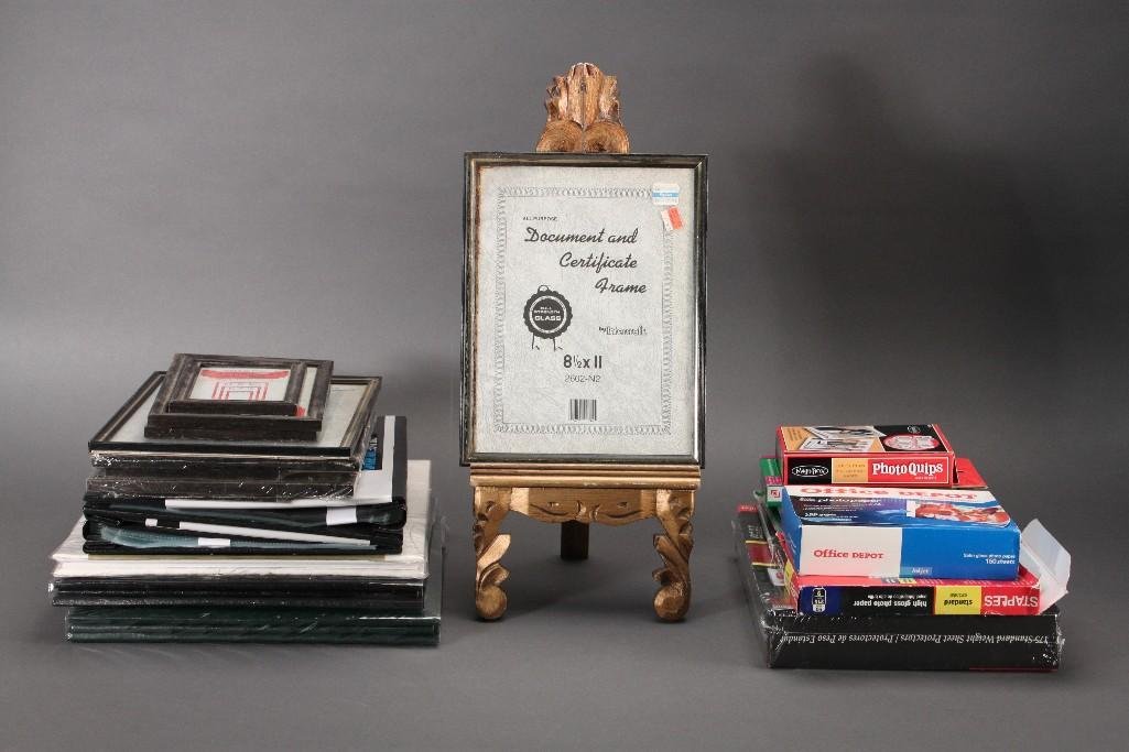 Office Supplies and Picture Frames: Ink Jet glossy photo paper, standard sheet protectors, photo albums, assorted size picture frames, and more.