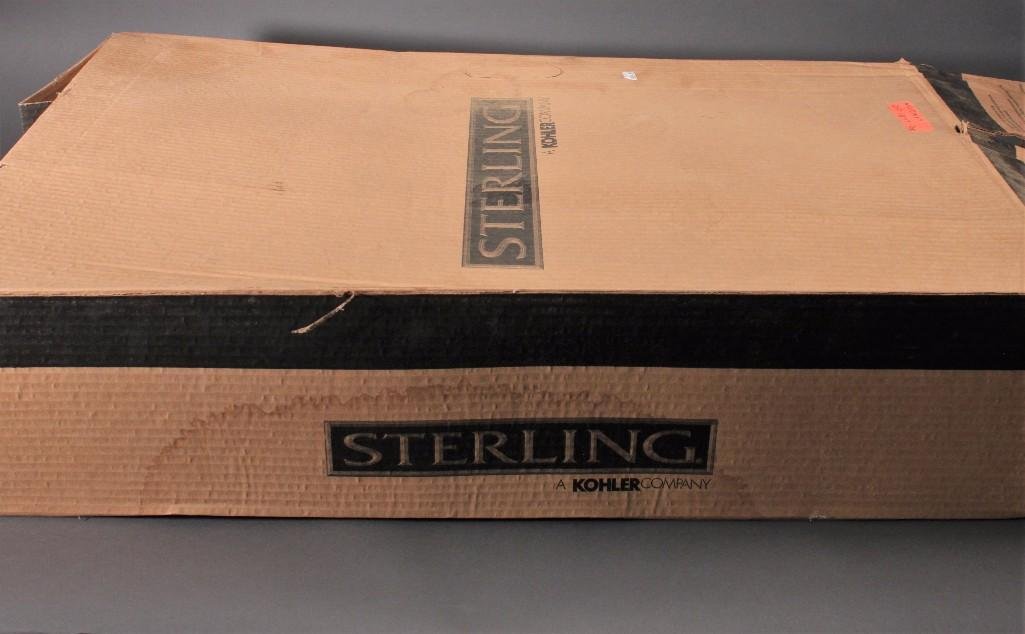 Kohler Sterling Double Bowl Stainless Steel Sink: Model no PR033226-4S, new in original box, satin sanded, 6'' depth, overall size 33x22.