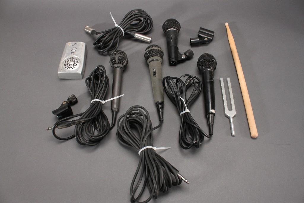 Musical Instruments: Four microphones (2 Radio Shack and 2 Optimus), tuning fork, and go amp.