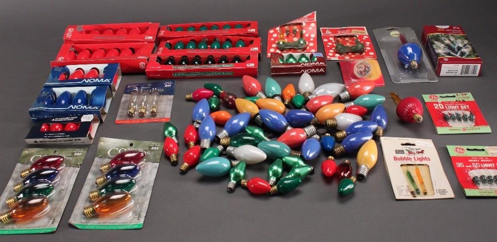 Christmas Light Spare Bulbs and Accesories: Replacement C9 colored bulbs, outdoor cool light bulbs, Merry Midget replacement bulbs, C-9 1/4 outdoor bulbs, 12 V mini bubble light bulbs, mini light set and more