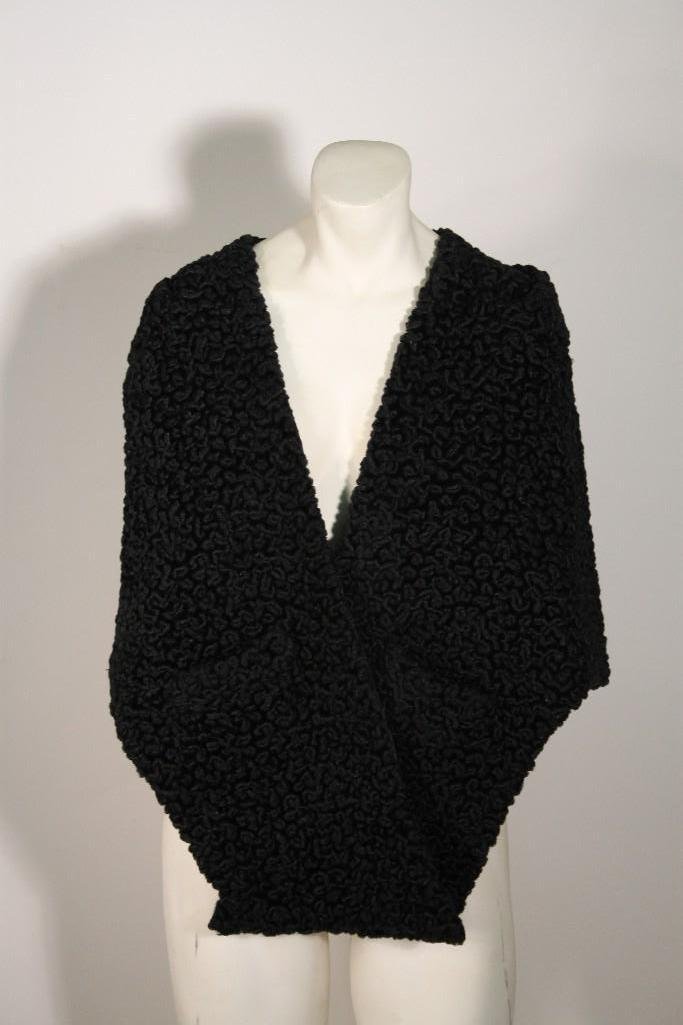 Vintage Winett Curly Lamb's wool Stole: Vintage black curly lambswool short jacket by Winett of California, 1950's, good condition. Size not listed.