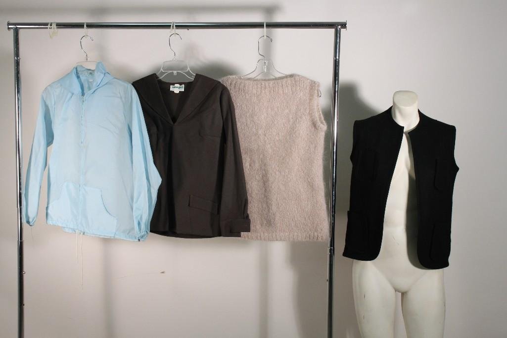 Ladies' Vintage Tops (4): Black Susan Thomas vest size 10 NWT, sleeveless sweater no tag, size and designer not listed, Miss Pat California long sleeve top size 9/10, and more.