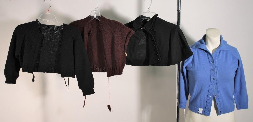 Women's Vintage Tops (4): Charm of Hollywood black cover size 9/10 in good condition, Brown half-sweater size and designer not listed, black half-sweater size and designer not listed, Blue Koret of California sweater size 34 N
