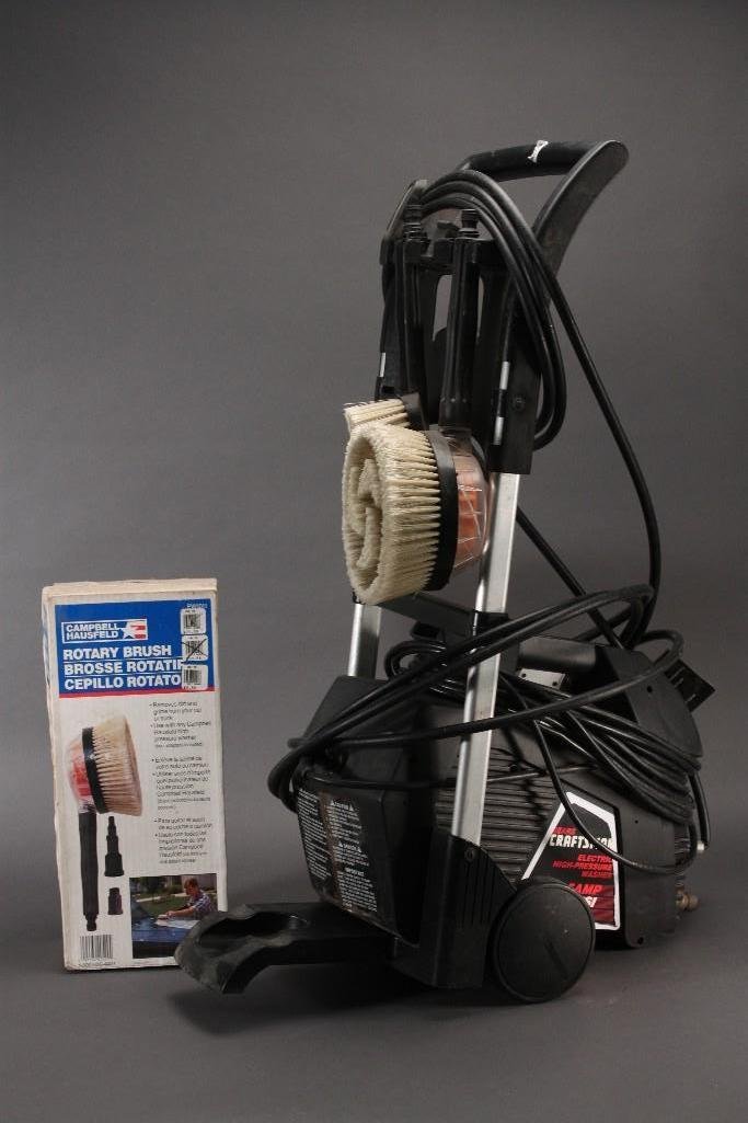 Campbell Hausfeld Pressure Washer and Rotary Brush Set: Pressure washer (pre owned) and a Campbell Hausfeldrotary brush set.