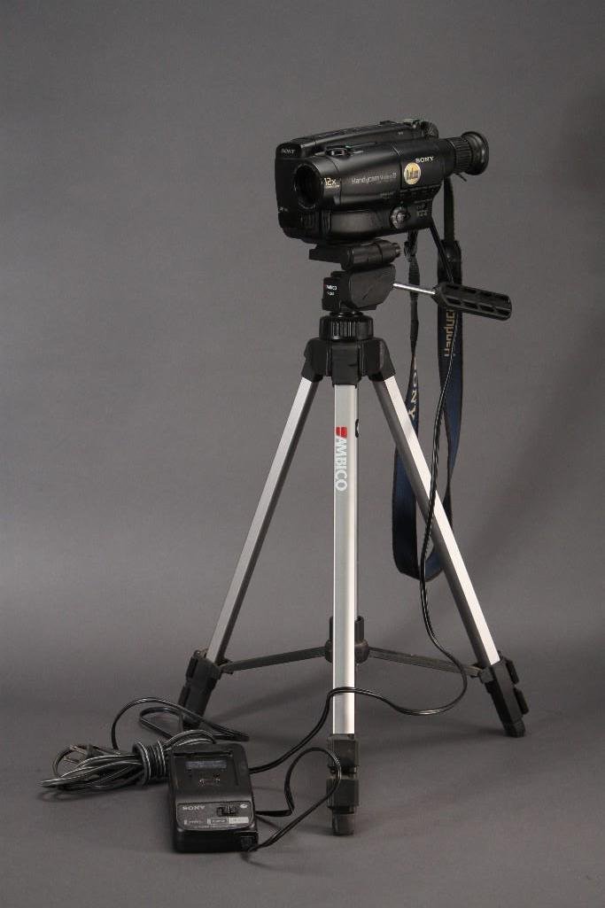 Sony Video Camera and Tri Pod: Sony 12x Handy Cam video 8, model no CCD-TR54 and a heavy duty Ambicotri pod model no V-0555.