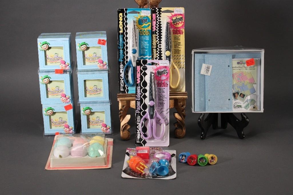 Craft Supplies and Kids Picture Frames: (6) Fairly Odd Parents memory box, (3) Fiskars Paper Edgers, Disney stamps, and more