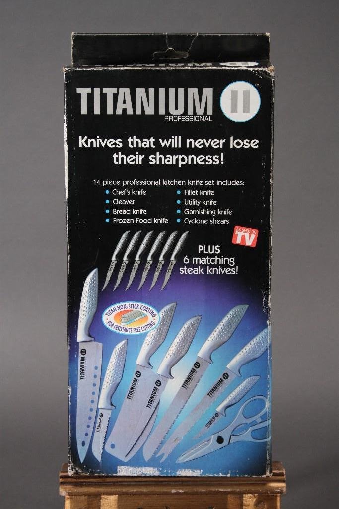 Titanium Professional Kitchen Knife Set: 14 pc. professional kitchen knife set plus 6 matching steak knives, NIB