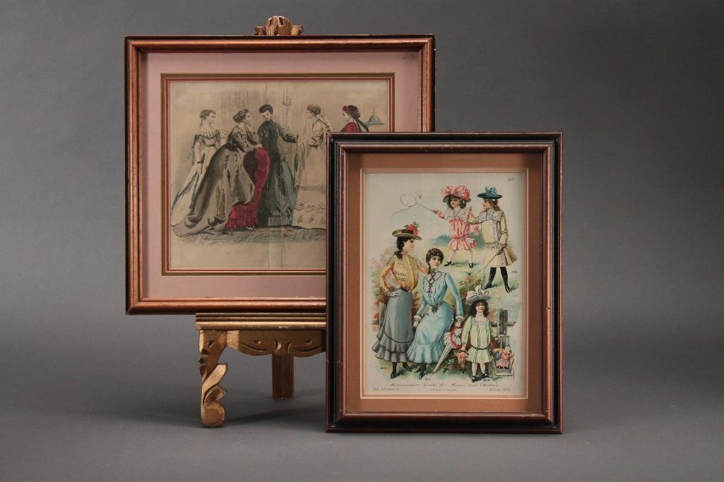 Framed Prints (2): Midsummer Frocks for Misses and Children, The Delineator August 1901 framed print measures 11''x14.5'' and a Les Modes Parisiennes Petersons Magazines framed print 14"x14.5''.
