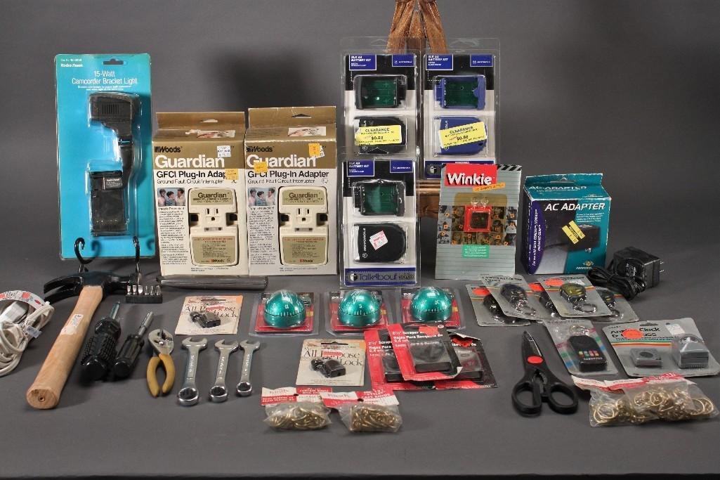 Lighting Accessories and Hardware: Guardian GFCI Plug-in adapters, hammer, master locks, camcorder bracket light, extension cords, and more.