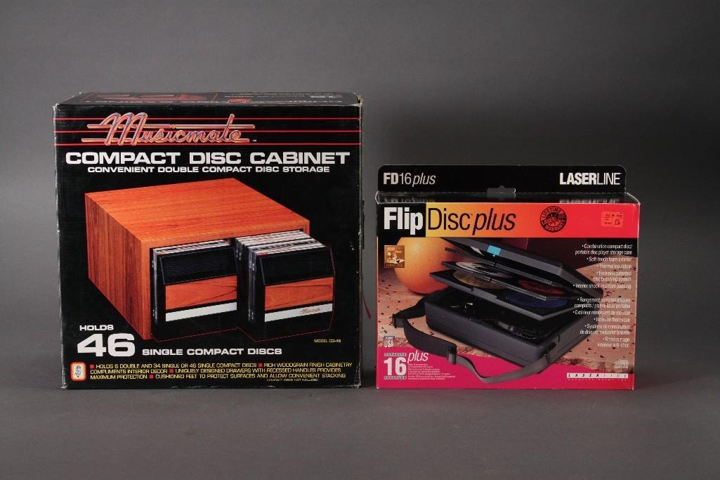CD Storage Units (2): FD16 plus Laser Line compact disk storage case and a Music Mate compact disccabinet. Both items are new in original packaging.
