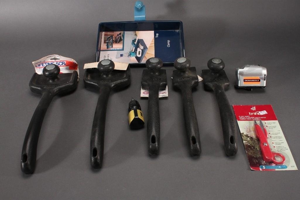 Hardware: Five Hyde Tools black & silver lifetime scrapers and Bond plant snips.