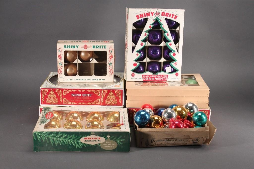 Shiny Brite Glass Christmas Ornaments: Some boxes are missing some ornaments, assorted colors