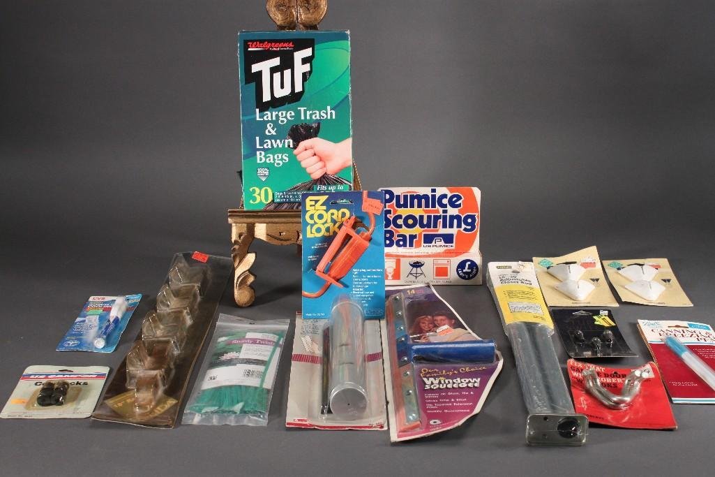 Home Goods: Large trash and lawn bags, 18''-30'' adjustable closet rod, super squeegee, and more.