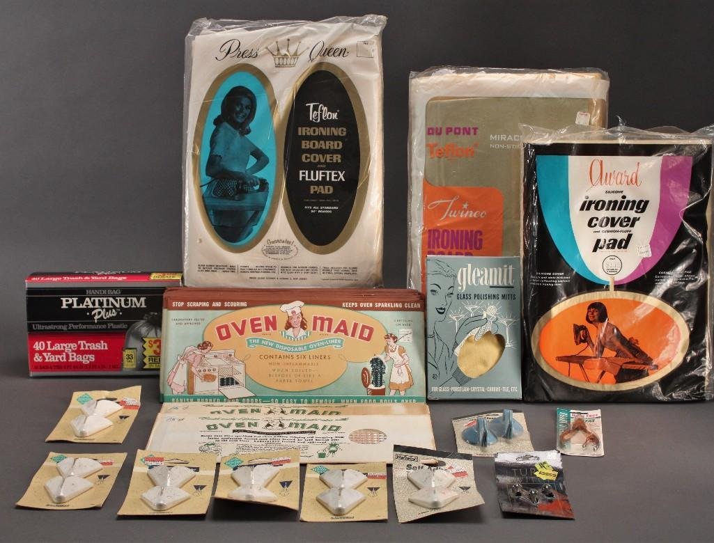 Vintage Home Goods: Ironing board covers and pads, large trash and yard bags, ovenheavy duty foil, suction hooks, and more.