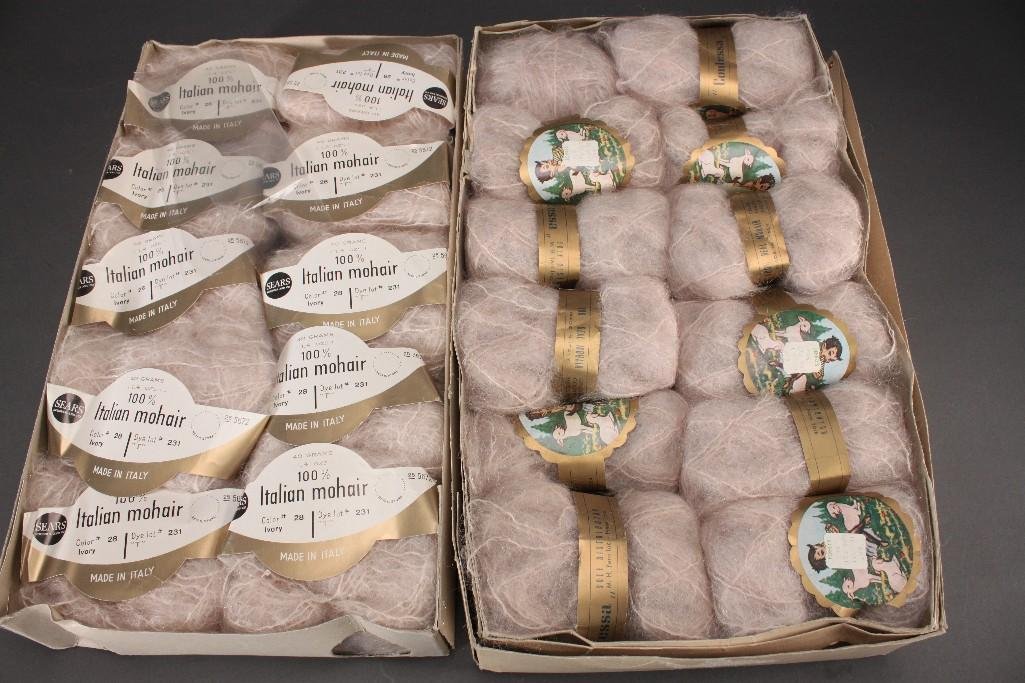 Vintage 100% Mohair Yarn (22): Twelve bundlesofContessa100% real mohair made in Italycolor 11 (one is out of package and maybe used) and ten bundlesof Sears Roebuck and Co 100% Mohair color 28. All items are in good condition.