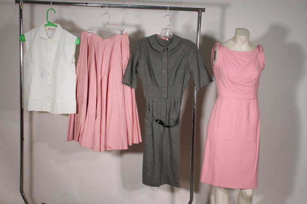 Vintage Ladies Clothing (4): Miss J Jrs dress size not listed with matching belt, White Stag shirt size small NWT, pink Lanz Original dress size 9, and more. Clothing is in good condition.