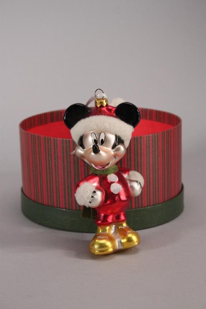 Hand Blown Mickey Mouse Ornament: 5.5" tall Santa Mickey in very good condition. Does Not have original box.