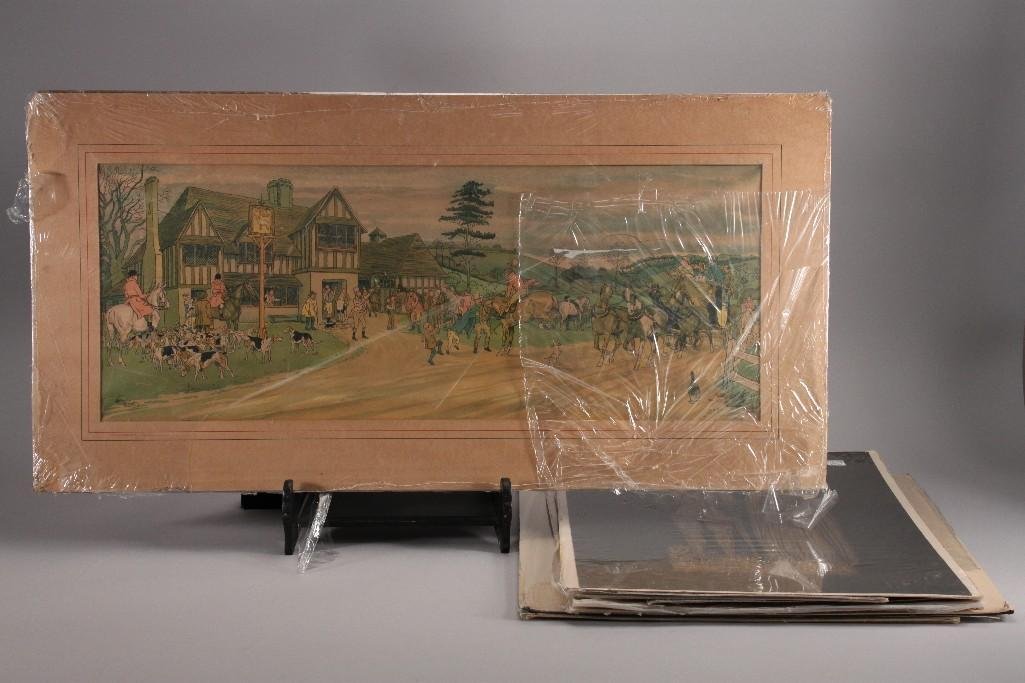 Vintage Prints (8): (5)Portraits, two matted and ready to frame. Also includesvillage square scene signed Harry Elliott, Christeningof the Princess Royal and Prince of Wales and a hand rubbing from a British Church.