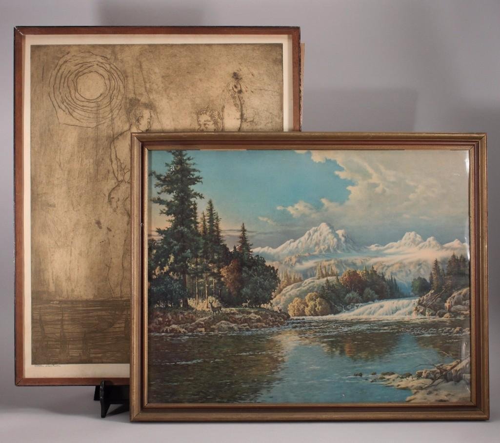 Signed Etching and Mountain Scene Artwork (2) (1 of 8)