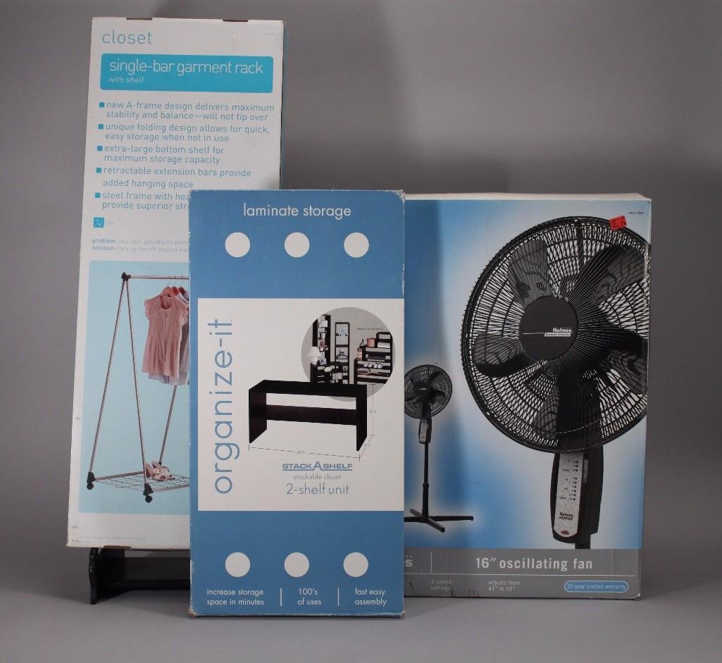 Fan, Garment Rack, & 2 Shelf Storage Unit (3) (1 of 9)