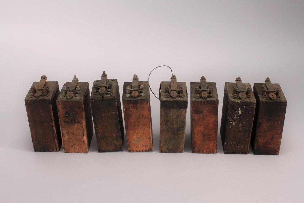Antique Ford Model T Ignition Coils (8): Eight Ford Model T ignition coils wood box, pre owned, shows age and wear, untested.