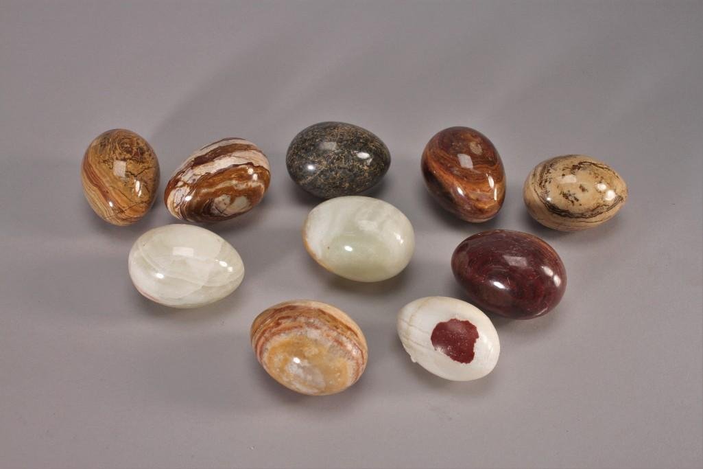 Marble Decorative Eggs (10): Range in size from 2.5" to 3" long egg shapedmarble decor, various colors,in good condition.