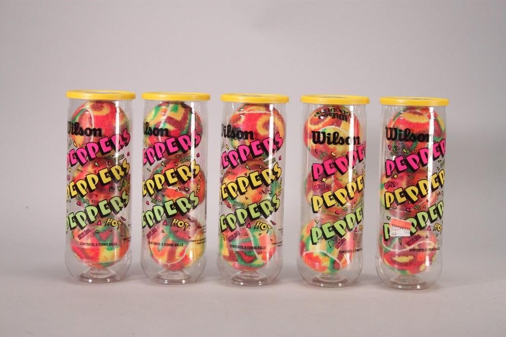 Wilson Peppers Tennis Balls (5): Five packs ofWilson multi colored 3 pack of tennis balls, new in original packaging.