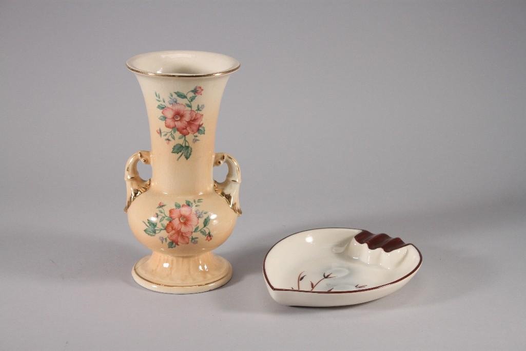 Decorative Vase & Ash Tray (2): Antique floral design Fpauldingchina8.5" vase (has been repaired at the base) and a Winfield Ware 7" ash tray.